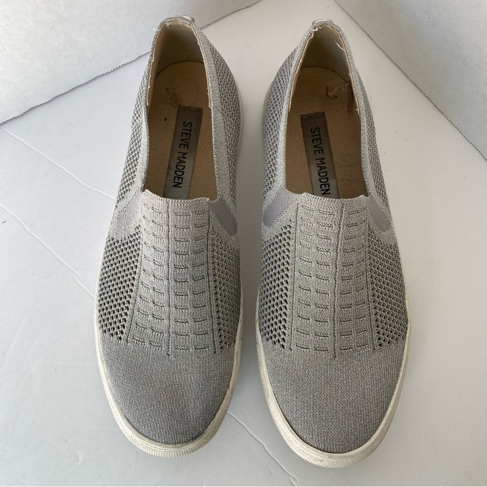 Steve Madden Gracy Silver Knit Slip-On Sneakers - Sz 7